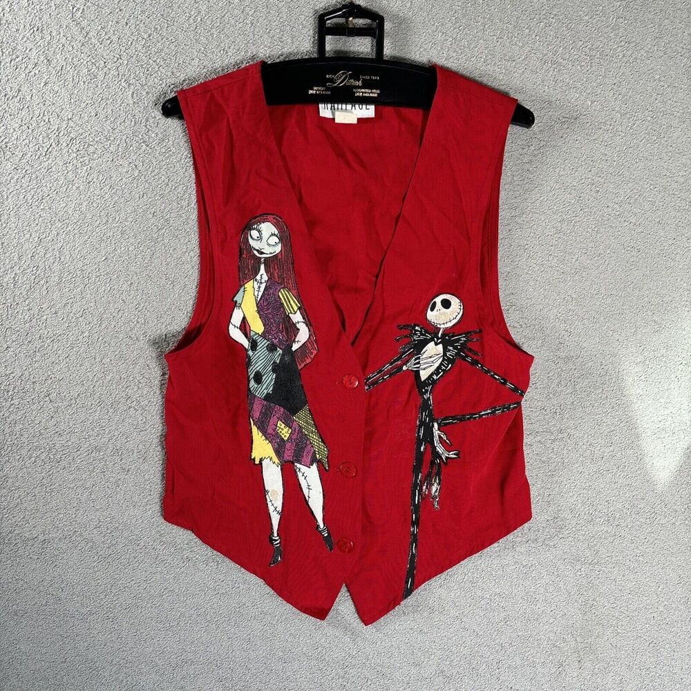 Vintage Rampage 3 Button Vest Women's Size Medium Red Nightmare Before Christmas